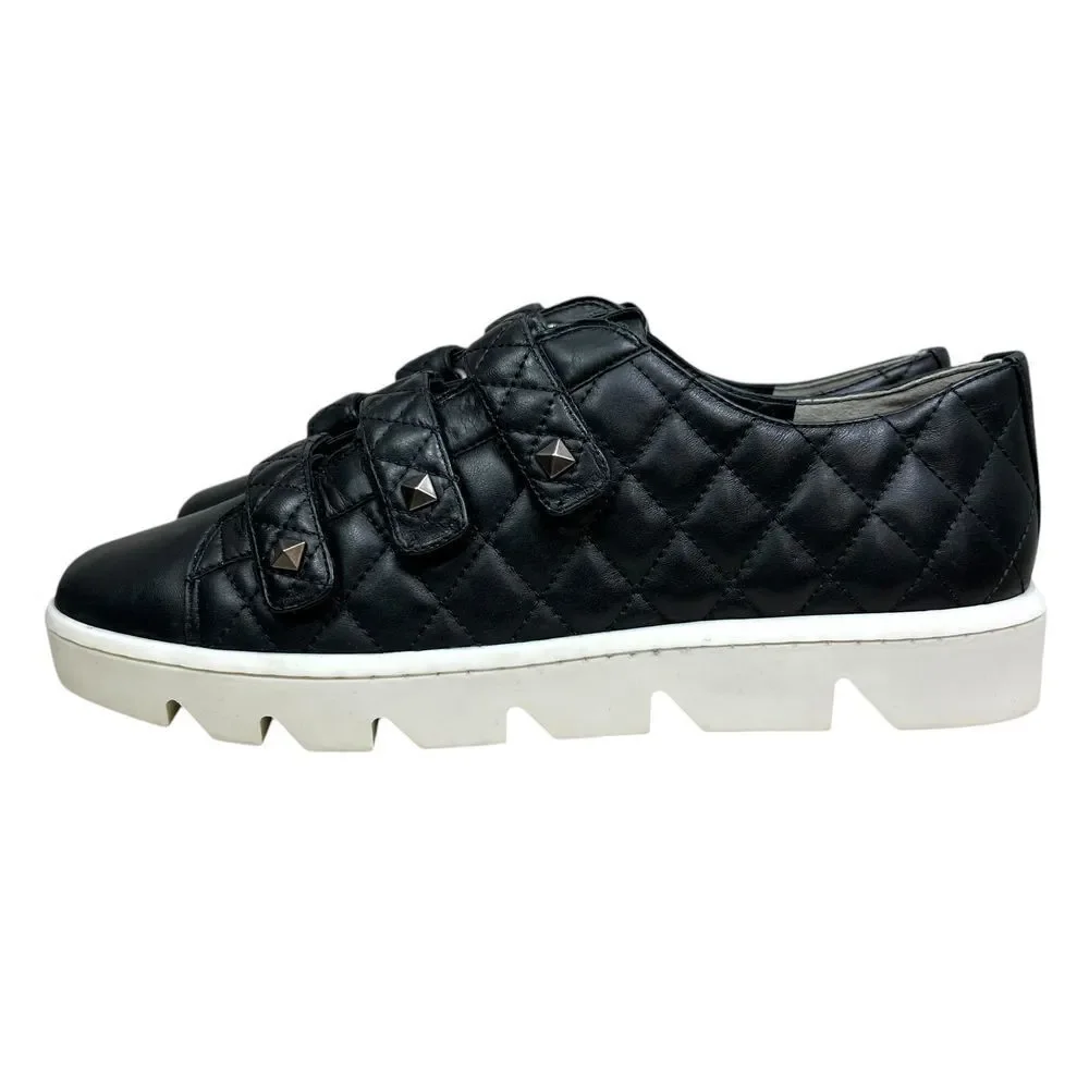 Bernardo Dillon Women Quilted Sneakers Black Leather Studded Chunky Soles Sz 10M